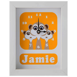 Stripey Cats Personalised Meerkat Framed Clock, 23 x 18cm, Yellow